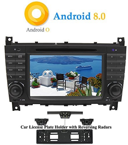 XISEDO Android 8.0 Autoradio 2 Din In-Dash 7 Car Radio 8-Core RAM 4G ROM 32G Autonavigation Car Radio für Mercedes-Benz C Class W203/ Benz CLK W209(mit Kfz-Nummernrahmen mit Rückfahrradar)