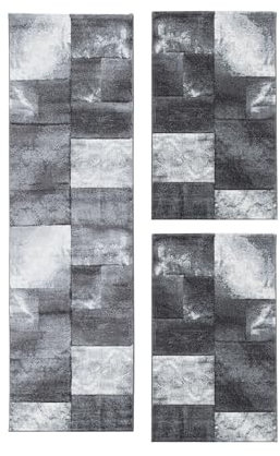 HomebyHome Bettumrandung Schlafzimmer 3 teilig Teppich Grau-2 - Waschbarer Bettumrandung Teppich Läufer Set Extra Flauschig Bettvorleger Schlafzimmer Bettset:2 St. 80x150 cm | 1 St. 80x300 cm