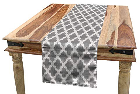 ABAKUHAUS Grau und Weiß Tischläufer, geometrische Damast, Esszimmer Küche Rechteckiger Dekorativer Tischläufer, 40 x 180 cm, Weiß