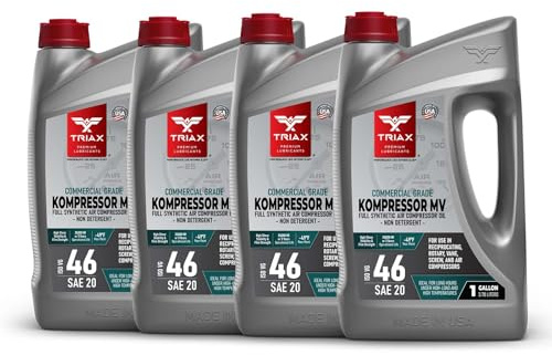 TRIAX Kompressor MV ISO 46 / SAE 20 Olio Completamente Sintetico per Compressori d’Aria Rotativi a Palette a Vite Alternativi e Pompe a Vuoto – Alta Temperatura – Vita del Fluido fino a 20.000 Ore