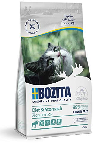 Bozita Diet & Stomach Katzentrockenfutter mit Elch – 400g – getreidefreies Trockenfutter für sensible erwachsene Katzen – 34 % Protein, 10 % Fett – ohne Zucker & Gentechnik – leicht verdaulich