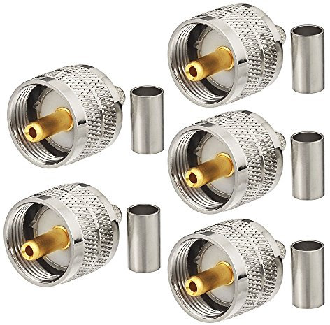 Superbat UHF PL259 Male Crimp Solder Connector 50ohm CB Radio Coax Connector for UHF/VHF Antenna, Ham Radio, SWR Meter, RG58 RG142 RG400 LMR-195 RG303 RG141 Cable 5Pcs