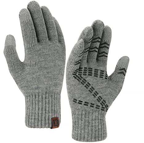 Bequemer Laden Herren Winter Warm Touchscreen Handschuhe Rutschfest Strickhandschuhe Winddicht Thermo Winterhandschuhe für Sci Fahrrad Motorrad, Grau
