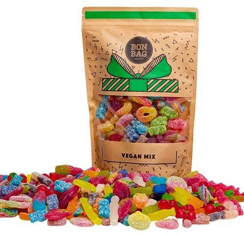 BON BAG - Vegan Fizzy and Fizz-Free Pick And Mix Jelly Sweets, 1L Pouch Bags Of Sweets. Bulk Candy Assortment In Large Resealable Party Bag, Great For Sharing Or As A Treat Gift (800g)