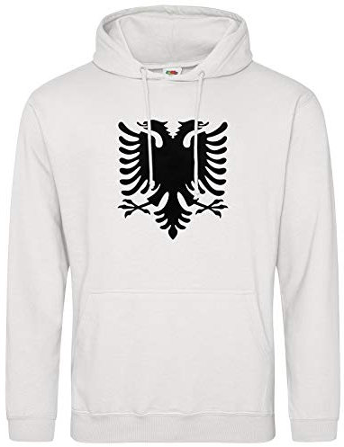 Albanien Hoodie Kapuzenpullover Hoody Adler Wappen (Weiss, M)