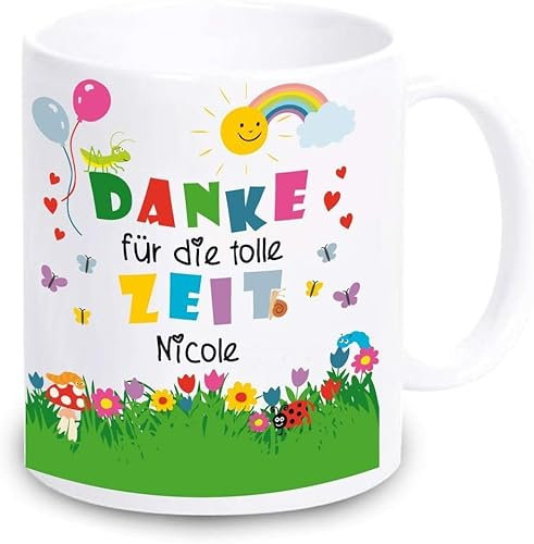 4youDesign Tasse personalisiert mit Namen – Danke für die tolle Zeit – Geschenk für Erzieherin oder Lehrerin zum Abschied – Kaffeebecher als Abschiedsgeschenk Kindergarten & Schule