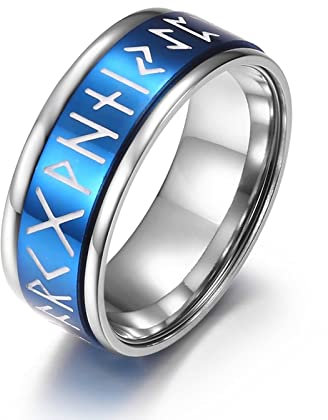 Aotiwe Ring Edelstahl, Schöne Geschenke für Freund Wikinger Skript Blau 65 (20.7) für Freundschaft Liebe