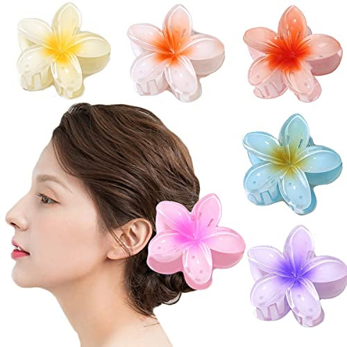 WUBAYI 6 fermagli per capelli a forma di fiore, antiscivolo, resistenti, stile hawaiano, per capelli di medio spessore, per donne e ragazze