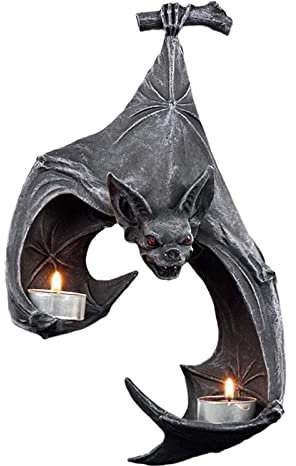 Liuyoyo 2 portavelas de pared de murciélago, candelabro de pared de murciélago, accesorio decorativo gótico para el hogar, portavelas de resina negra, candelabro de Halloween, decoración colgante para