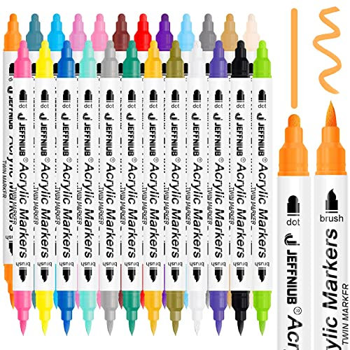 JEFFNIUB Acrylstifte für Steine Wasserfest Doppelspitze 24 Farben Acryl Stifte zum Malen Steine, Holz, Glas, Leinwand, Stoff, kürbis Basteln Multimarker
