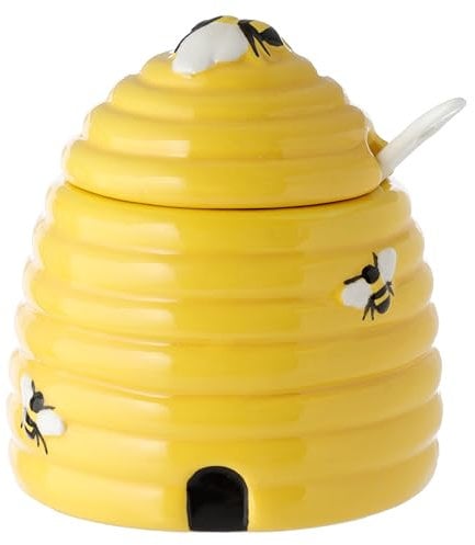 Puckator Pot à miel en céramique en forme de ruche avec couvercle et cuillère