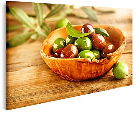 Bild auf Leinwand Oliven Olivenöl Holztisch Wandbild Leinwandbild Bilder für Wohnzimmer GDBV-1P