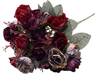 Allayu Künstliche Blumen Rose Seidenstoff Strass Gefälschter Blumenstrauß Mehrere Farben Trocken Wasserdicht Langlebig Blumendekoration Geburtstag, Dunkelrot