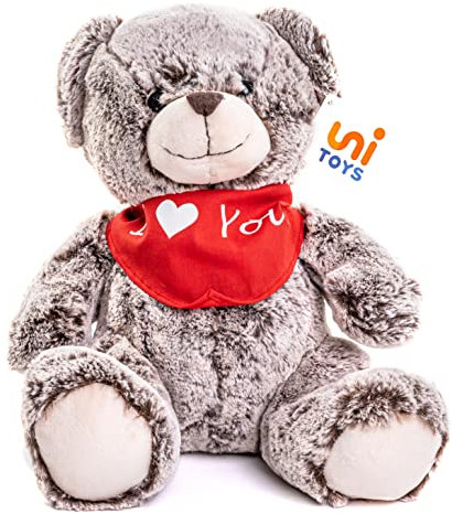 Uni-Toys - Teddybär, superweich (Dunkelbraun) - Mit Halstuch I Love You - 24 cm (Höhe) - Plüsch-Bär, Teddy - Plüschtier, Kuscheltier