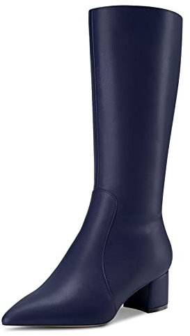 Castamere Donna Chunky Blocco Medio Tacco Heel a Punta Metà polpaccio Cerniera Stivali da Matrimonio Cute 5 CM Heels Blu Navy 38 EU
