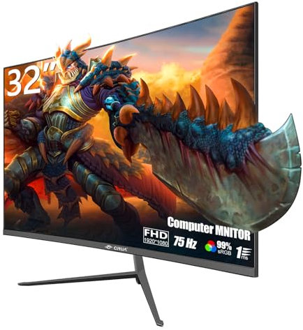 CRUA 32 Inch Curved Monitor, 75Hz/100Hz FHD 1080P Display, Ultra-Thin Bezel, HDMI VGA Ports, Eye Care Screen, VESA 100x100, Ideal for Home Office or Business Use