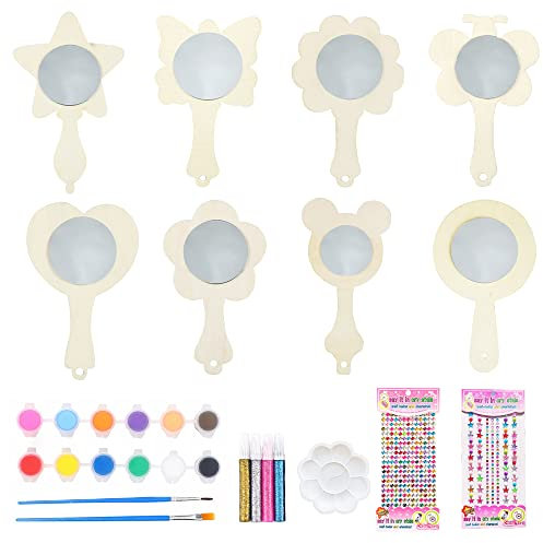 Spiegel Holz Basteln Kindergeburtstag, 16 Stück Prinzessin DIY Holzspiegel Handwerk Kinderspiegel Zum Bemalen Bastelset Mädchen Mitgebsel Mini Handspiegel mit Griff Set für Kinder Geschenk Party