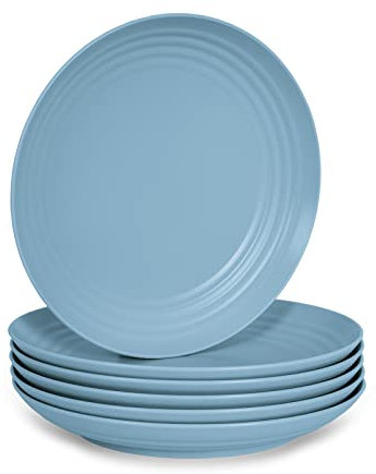 Juego de 6 Piezas de Vajilla Classic en Plástico Duro Reutilizable e Irrompible para Fiestas y Eventos. Azul (Llanos 16 cm)