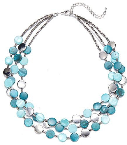 FULU AUTUMN Damen Statement Kette mit Steine Perlen Boho Silber Mehrreihige Kette Modeschmuck Die Besten Geschenke für Mütter(30-Sea green)