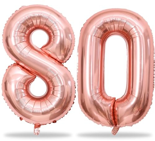 80th Birthday Balloons Rose Gold for Women, 40 Inch Giant Mylar Foil Number 80 Balloons Self Inflating, Rose Gold Digit 8 & 0 Helium Balloon for 80th Anniversary Party Decorations Supplies