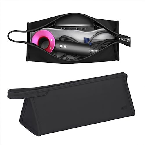 zCloud Travel hair dryer bag, storage bag, PU leather travel protection bag, suitable for Dyson Supersonic Hair Dryer and Dyson Airwrap Styler,Shark Flexstyle (Black-A)