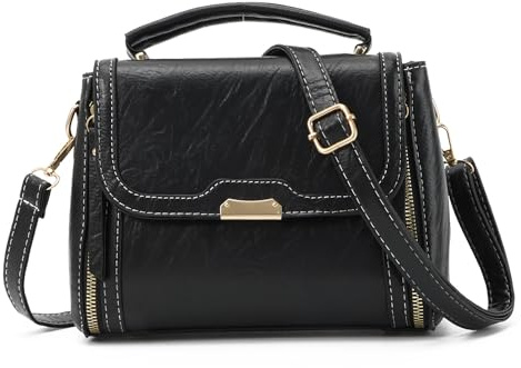 EVEOUT Vintage Leder Umhängetasche Damen Retro Quadratische Handtasche Mode Schultertaschen mit Handkette