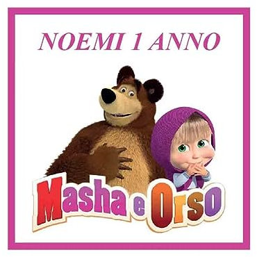 48 Adesivi personalizzabili in varie grafiche per varie cerimonie compleanno battesimo comunione cresima segnaposto (Masha e Orso)