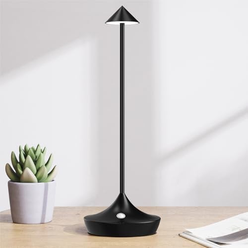 Hapfish LED Tischlampe Kabellos, Akku Tischleuchte Kabellose 6000mAh, Modern, Aluminium, Wasserdicht, Dimmbar, Tischlampen Aufladbar USB für Outdoor Nachttisch Restaurant Wohnzimmer – Schwarz