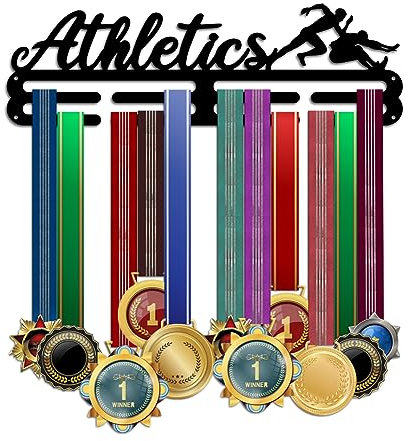 PH PandaHall Espositore per Medaglie di Atletica Leggera Espositore Porta Medaglie Umane Appendiabiti per Montaggio A Parete Scaffale per Trofei da Corsa per Oltre 60 medaglie Facile da Installare