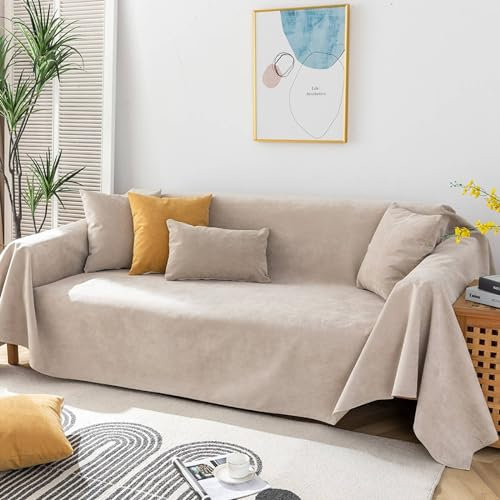 Gualiy Sofa Bezug 180x360cm, Einfarbig Sofabezug 4 Sitzer Sofabezug Waschbar Khaki Sofa Überzug für Wohnlandschaft