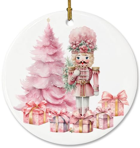 Floral Nutcracker Ornament, Christmas Ceramic Ornament for Christmas Tree Decoration, Pink Nutcracker Ornament for Christmas Home Decors