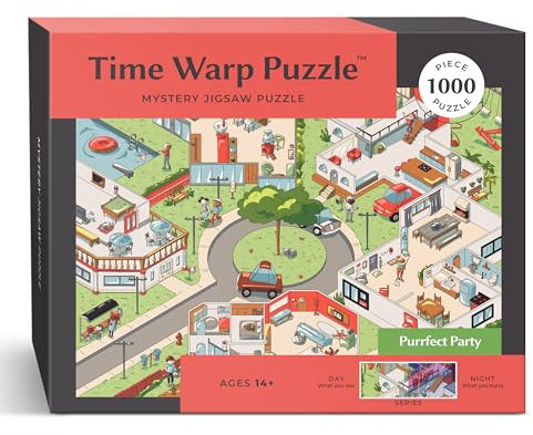 Time Warp Puzzle Mystery Jigsaw Puzzle 1000 Pieces for Adults Day Night Series - A Challenging, Difficult, Picture Changing Puzzle to Solve 26.625 x 19.25 in (Purrfect Party)