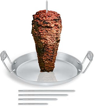 CONCORD Stainless Steel Vertical Al Pastor Skewer with Plate for Outdoor BBQ Grills. Great for Tacos, Gyro, Shawarma, Whole Chickens and More! Includes 5 Skewers