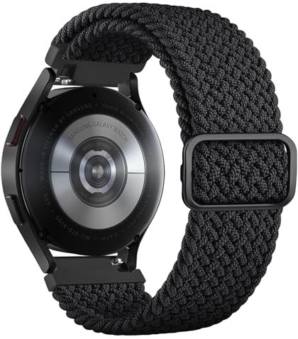 Vancle Bracelet Compatible pour Samsung Galaxy Watch 4 5 6 7 Femme Homme, 20mm Élastique en Nylon Tressé Réglable Bracelet de Remplacement pour Samsung Watch 5/5 Pro/4/6 Classic, Noir