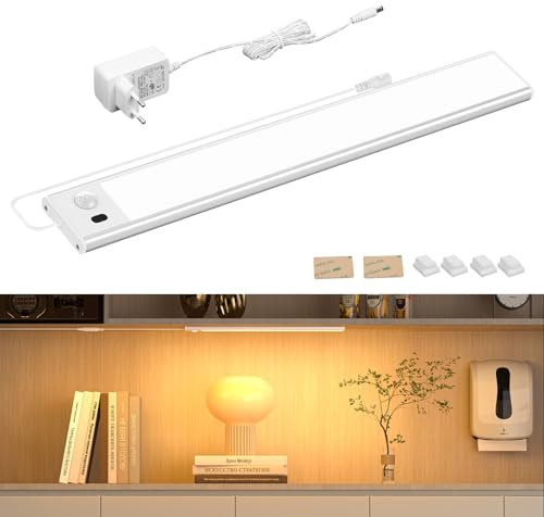 HighLuc Luz LED Cocina Bajo Mueble, Luz Armario 30cm 300LM Blanco Cálido, Sensor Movimiento, Gabinete Estanteria Escaleras Pasillo Cocina
