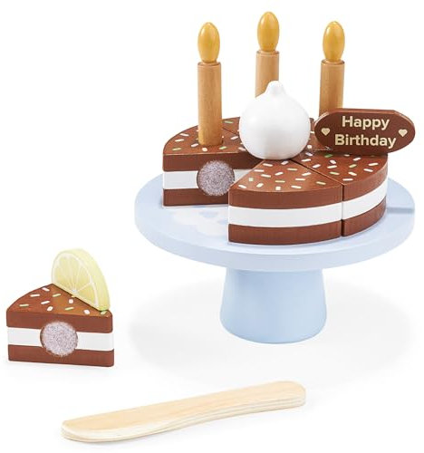 Mamabrum Holzgeburtstagstorte mit Zubehör - Kinderspielzeug zum Schneiden mit Magneten, Kerzen & Deko - Holzspielzeug für Kinderküche ab 3 Jahren (8 Teile)