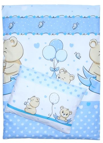 Kinderwagenset Baby Bettwäsche für Kinderwagen Bezüge Decke Kissen 2-4 tlg (Blau, 4 tlg)