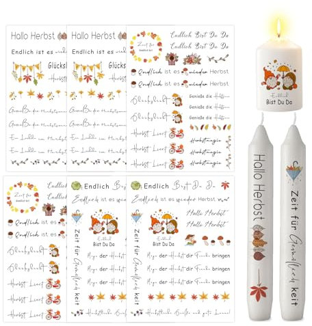 ALLAVA Kerzentattoos Herbst, Rub On Sticker, Dekoration, Sticker Herbstdeko für Kinder zum Basteln, DIY Kerzen Geschenk, Dekorieren (19x14, Herbst E)