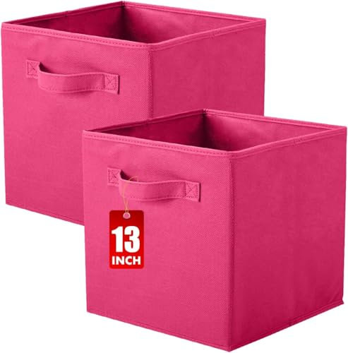 powerking Boîtes de rangement pour placards et jouets, boîtes de rangement en tissu pliables cube et organiseur de tissu, set de 2, 33 X 33 X 33 cm, Rose Red