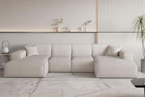 Fun Möbel Wohnlandschaft Sofa U-Form CELES Premium XS in Stoff Scala (Hellbeige)