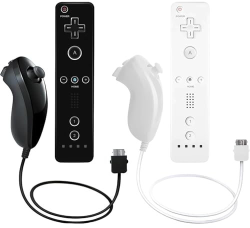 AUFGLO Remote Controller und Nunchuck Controller kompatibel mit Wii/Wii U, inklusive Silikonhülle und Handgelenkband (schwarz+weiß)