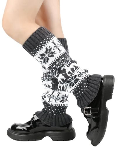 Nanxson Damen Stulpen Winter Gestrickt Beinstulpen Böhmen Strümpfe Legwärmer Legging Weihnachtsstrumpf (Dunkel Grau)