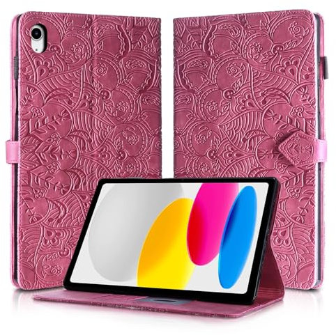 Rostsant Coque iPad 10.Generation 2022 10,9 Pouces en Cuir PU Portefeuille Stand Support Etui Coque Protection Tablette für iPad 10.Generation 2022 10,9 Pouces Rose Rouge