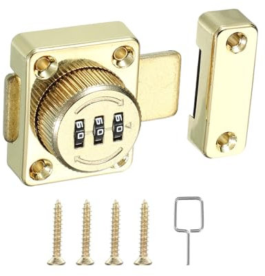 PATIKIL Lucchetto Combinazione per Armadietto, Chiavistello Serrature per Cassetti Senza Chiave Lega Zinco 3 Cifre Serratura a Camma per Armadio Ante Singola, Oro