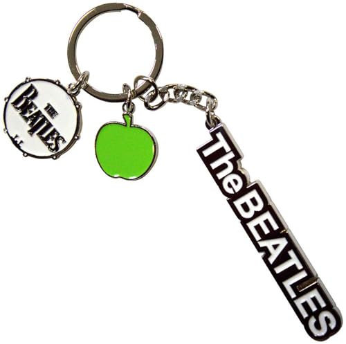 Rock Off officially licensed products The Beatles Text Logo Drop T Drum & Apple Charms Keychain One Size