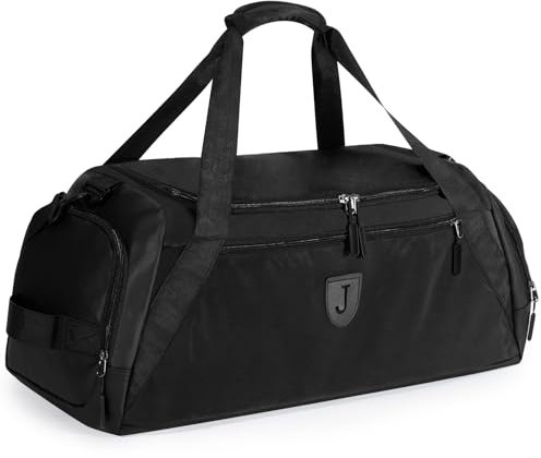 Rieeyrslza Bolsa de Deporte Mujer y Hombre 40L Bolso de Gimnasio para Viaje con Compartimento Zapatos, Correas Ajustables para Hombros, Tracción Lateral Cuerda Auxiliar (4192# Negro)