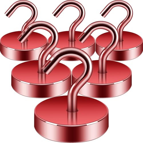 Neosmuk Magnetic Hook, 30 kg Magnetic Hook, Extra Strong for Locker Organiser, Neodymium Magnets, Hook Magnetic Very Strong for Workshop Furnishings, Rear Tent, Barbecue, Clothes Hooks, Red
