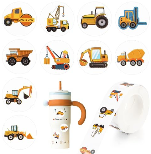 500 Stück Auto Bagger Aufkleber für Kinder,12 Muster Baustelle Bagger Sticker, Fahrzeug Traktor Deko Sticker für Kindergeburtstag Flasche Laptop Album Party Mitgebsel Geschenke Junge Mädchen