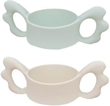 Miaija 2Pieces Baby Bottle Handle Green and White Silicone Wide-Neck Baby Bottle Handle Newborn Bottle Accessories for Baby Self Feeding