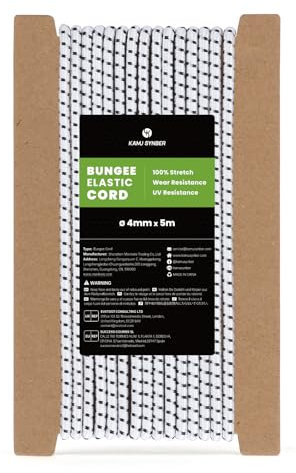 Kamu Synber Cuerda Elástica 4mm x 5m Cuerda de Goma Elastica para Lona, Remolque, Piscina, Pulpos | Blanco/Negro